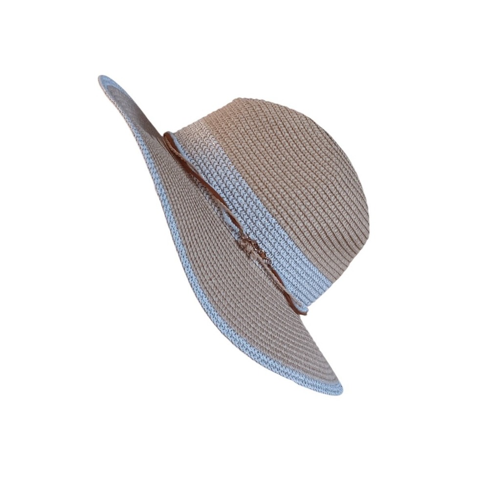 Scala Handmade Women's Woven Sun Hat Tan Synthetic Fiber Beaded Starfish Detail